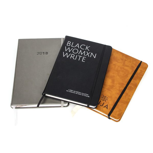 Custom HardCover PU Leather Notebook Printing Agenda Planner Journal Logo Diary A5 Size with Elastic Band - Imagen 4