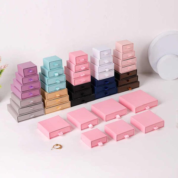 Custom Earrings Necklace Drawer Box Bracelet Ring Paper Pink White Jewelry Packing box - Image 5