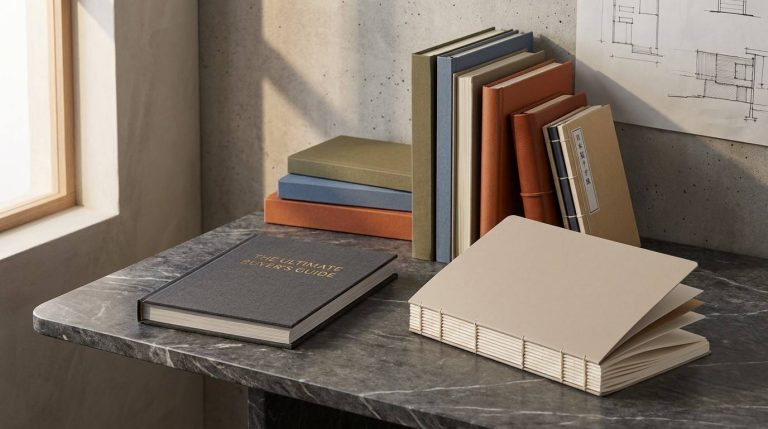 Premium custom book printing options showcase including cloth hardcover and matte softcover bindings - Ultimate Buyer's Guide 2026