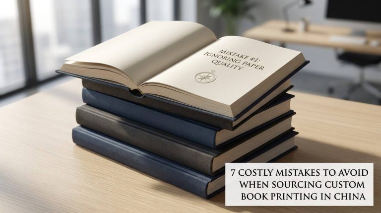 High-end custom hardcover books stack on a minimalist studio table - Avoiding common sourcing mistakes in China